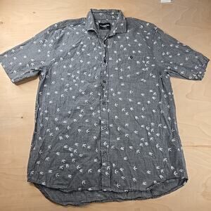 Carbon Mens XL Gray Bird All Over Print Short Sleeve Button Down Shirt